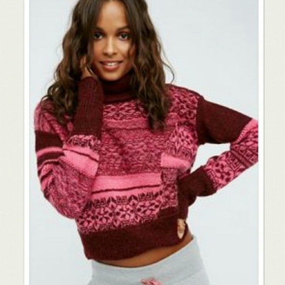 Free People Sweaters - Free People Crop Turtleneck Berry Pullover Sweater